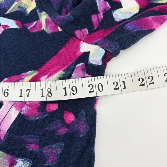 Chicos Womens Size L Navy Magenta Pima Cotton Abstract Floral Short Sleeve Top - Picture 5 of 6